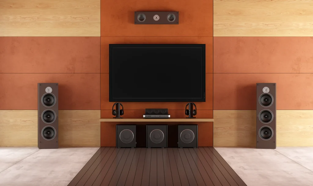A bespoke home cinema with high-end speakers.